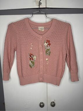 Mischief Made Womens Mermaid Sisters Cropped Pink Sweater Cardigan Size XL